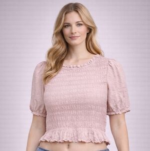 J.Crew Smocked Puff Sleeve Blouse Women's Medium Pink Cotton Ruffle Top